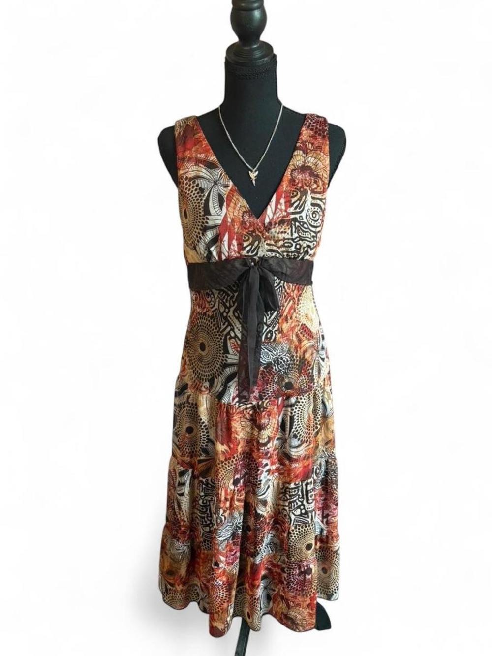 Connected Apparel Y2K Women’s Patterned Tie Maxi Dress, Size 6